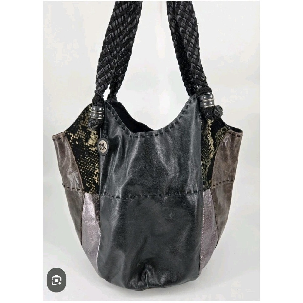 The Sak Shoulder Bag Hobo Southwestern Black Leather Indio Patchwork Purse